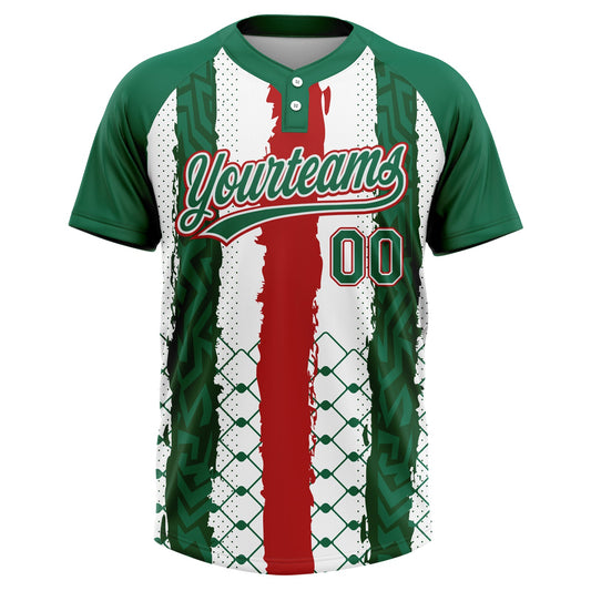Maxcorners Custom Kelly Green Red-White Mexico Two-Button Unisex Softball Jersey LM2605