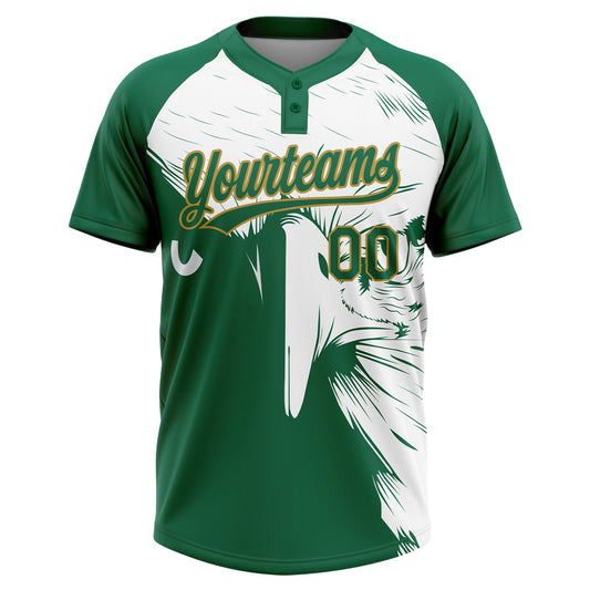 Maxcorners Custom Kelly Green Old Gold-White Mexico Two-Button Unisex Softball Jersey LM2605