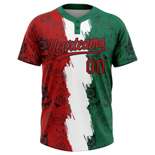 Maxcorners Custom Kelly Green Red Black-White Mexico Two-Button Unisex Softball Jersey LM2605