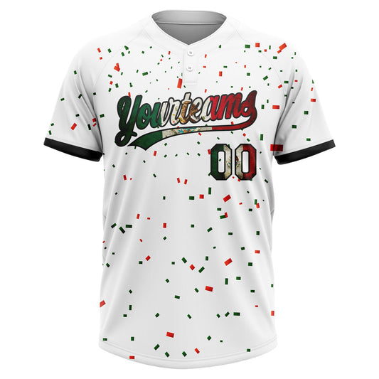 Maxcorners Custom White Vintage Mexican Flag Red-Black Mexico Two-Button Unisex Softball Jersey LM2605