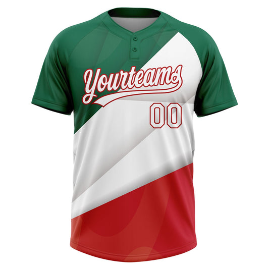 Maxcorners Custom Kelly Green White-Red Mexico Two-Button Unisex Softball Jersey LM2605