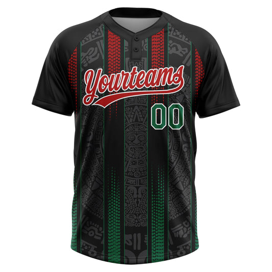 Maxcorners Custom Black Kelly Green Red-White Mexico Two-Button Unisex Softball Jersey LM2605