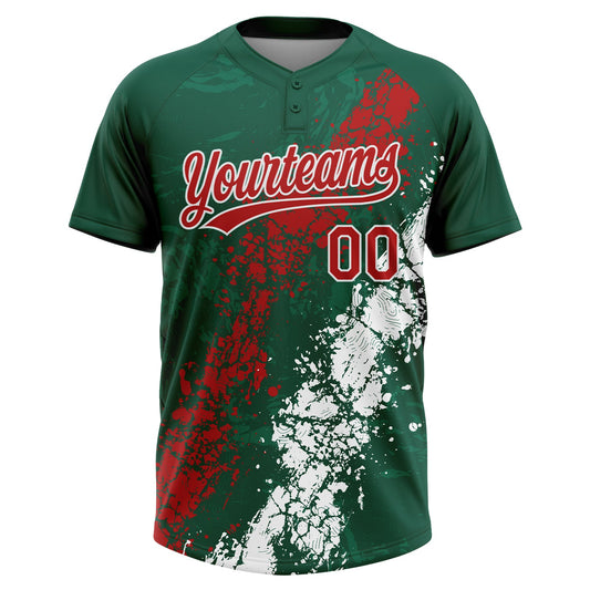 Maxcorners Custom Kelly Green Red-White Mexico Dripping Splatter Cracked Texture Two-Button Unisex Softball Jersey LM2605