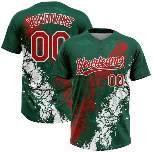 Maxcorners Custom Kelly Green Red-White Mexico Dripping Splatter Cracked Texture Two-Button Unisex Softball Jersey LM2605