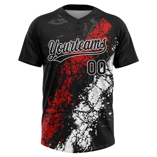 Maxcorners Custom Black Red-White Dripping Splatter Cracked Texture Two-Button Unisex Softball Jersey LM2605