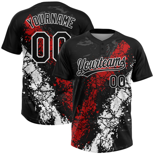 Maxcorners Custom Black Red-White Dripping Splatter Cracked Texture Two-Button Unisex Softball Jersey LM2605
