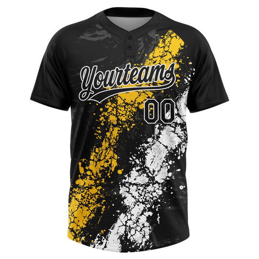 Maxcorners Custom Black Yellow-White Dripping Splatter Cracked Texture Two-Button Unisex Softball Jersey LM2605