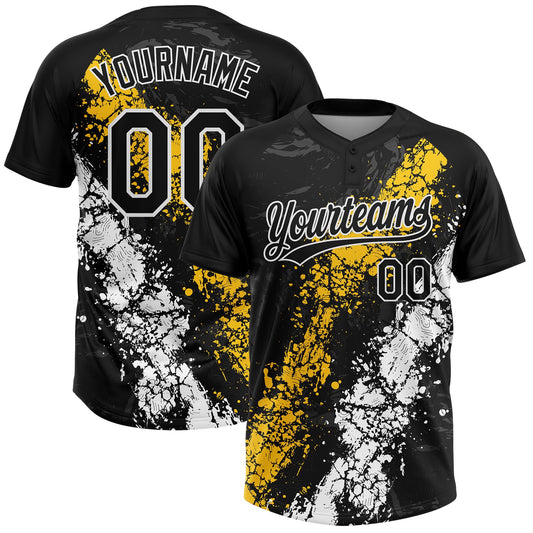 Maxcorners Custom Black Yellow-White Dripping Splatter Cracked Texture Two-Button Unisex Softball Jersey LM2605