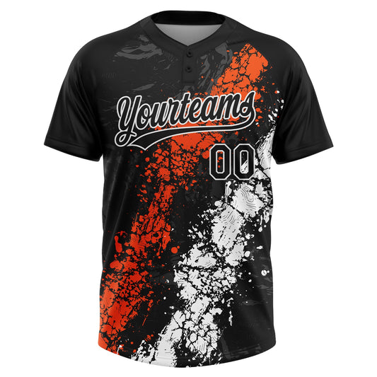 Maxcorners Custom Black Orange-White Dripping Splatter Cracked Texture Two-Button Unisex Softball Jersey LM2605