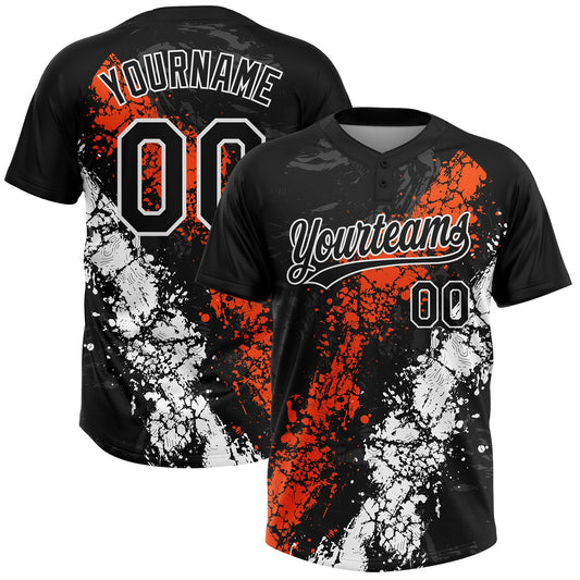 Maxcorners Custom Black Orange-White Dripping Splatter Cracked Texture Two-Button Unisex Softball Jersey LM2605