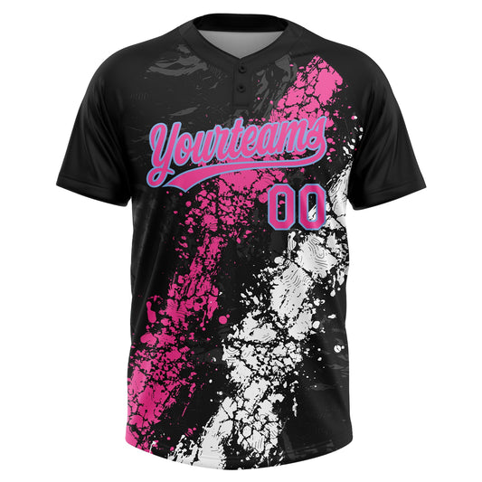 Maxcorners Custom Black Pink White-Light Blue Dripping Splatter Cracked Texture Two-Button Unisex Softball Jersey LM2605
