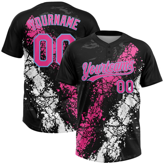 Maxcorners Custom Black Pink White-Light Blue Dripping Splatter Cracked Texture Two-Button Unisex Softball Jersey LM2605
