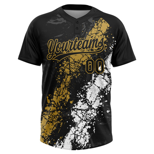 Maxcorners Custom Black Old Gold-White Dripping Splatter Cracked Texture Two-Button Unisex Softball Jersey LM2605