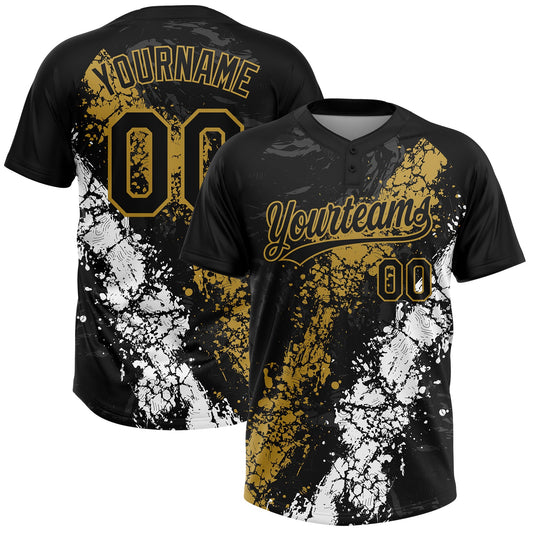 Maxcorners Custom Black Old Gold-White Dripping Splatter Cracked Texture Two-Button Unisex Softball Jersey LM2605