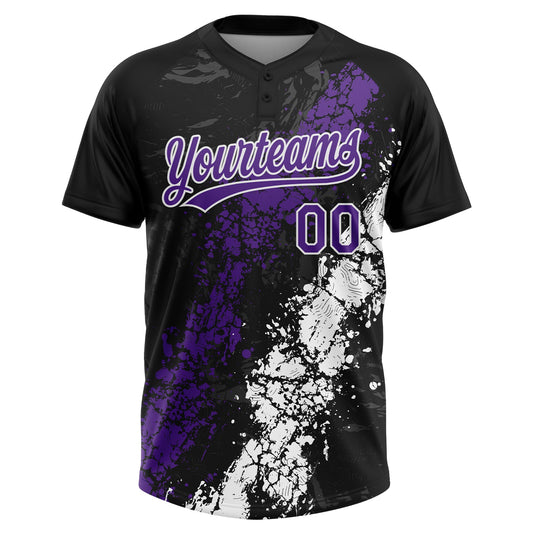 Maxcorners Custom Black Purple-White Dripping Splatter Cracked Texture Two-Button Unisex Softball Jersey LM2605