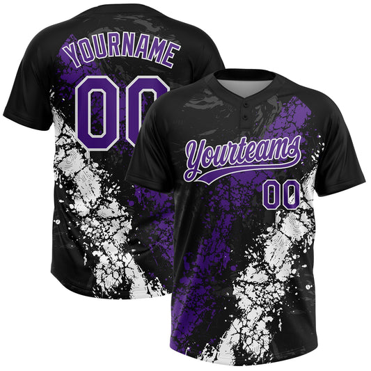 Maxcorners Custom Black Purple-White Dripping Splatter Cracked Texture Two-Button Unisex Softball Jersey LM2605
