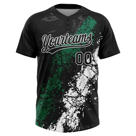 Maxcorners Custom Black Kelly Green-White Dripping Splatter Cracked Texture Two-Button Unisex Softball Jersey LM2605