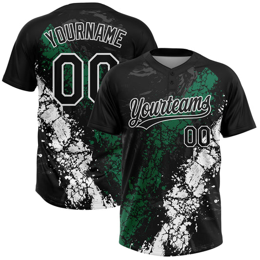 Maxcorners Custom Black Kelly Green-White Dripping Splatter Cracked Texture Two-Button Unisex Softball Jersey LM2605
