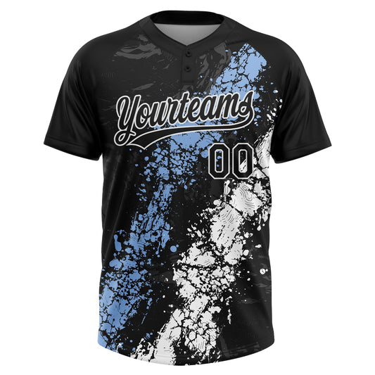 Maxcorners Custom Black Light Blue-White Dripping Splatter Cracked Texture Two-Button Unisex Softball Jersey LM2605