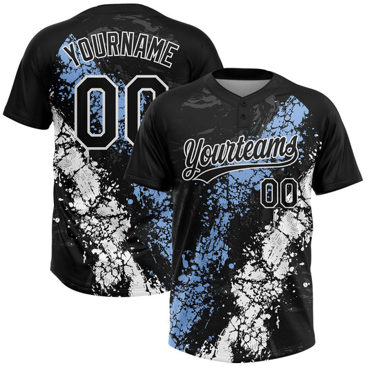 Maxcorners Custom Black Light Blue-White Dripping Splatter Cracked Texture Two-Button Unisex Softball Jersey LM2605