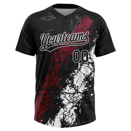 Maxcorners Custom Black Crimson-White Dripping Splatter Cracked Texture Two-Button Unisex Softball Jersey LM2605