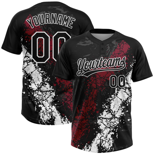 Maxcorners Custom Black Crimson-White Dripping Splatter Cracked Texture Two-Button Unisex Softball Jersey LM2605