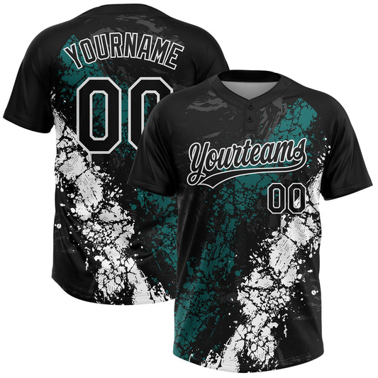 Maxcorners Custom Black Teal-White Dripping Splatter Cracked Texture Two-Button Unisex Softball Jersey LM2605