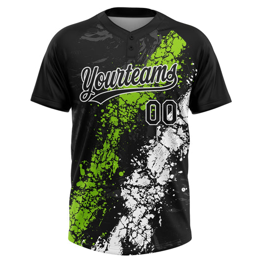 Maxcorners Custom Black Neon Green-White Dripping Splatter Cracked Texture Two-Button Unisex Softball Jersey LM2605