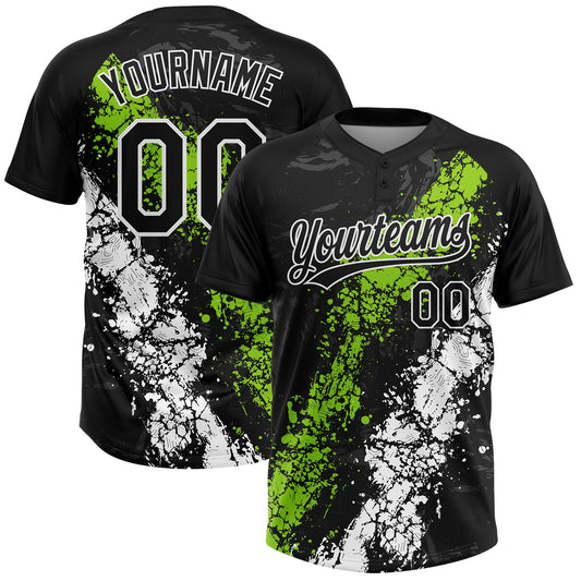Maxcorners Custom Black Neon Green-White Dripping Splatter Cracked Texture Two-Button Unisex Softball Jersey LM2605