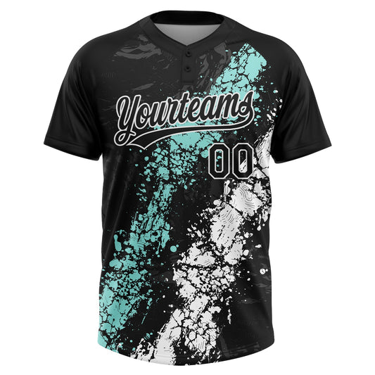 Maxcorners Custom Black Ice Blue-White Dripping Splatter Cracked Texture Two-Button Unisex Softball Jersey LM2605