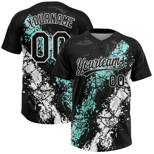 Maxcorners Custom Black Ice Blue-White Dripping Splatter Cracked Texture Two-Button Unisex Softball Jersey LM2605