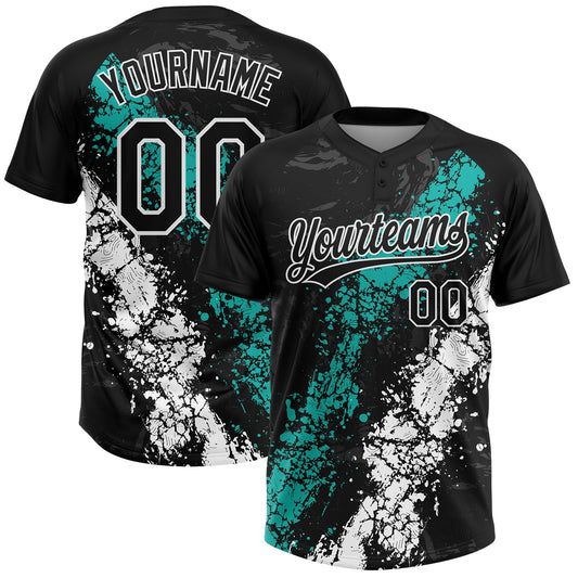 Maxcorners Custom Black Aqua-White Dripping Splatter Cracked Texture Two-Button Unisex Softball Jersey LM2605