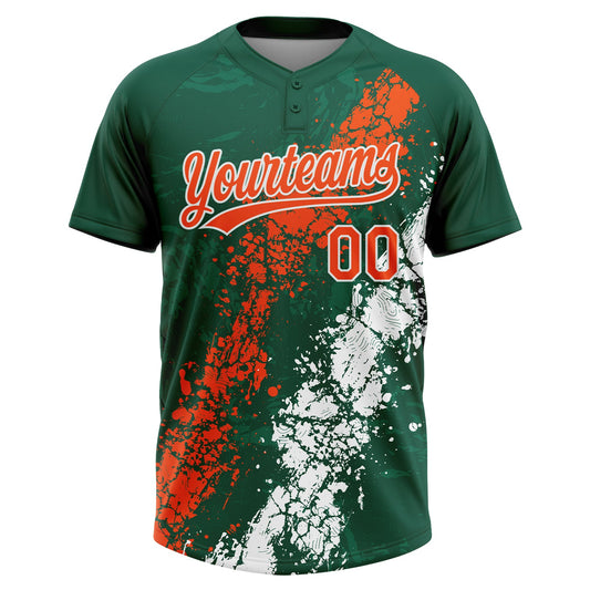 Maxcorners Custom Kelly Green Orange-White Dripping Splatter Cracked Texture Two-Button Unisex Softball Jersey LM2605