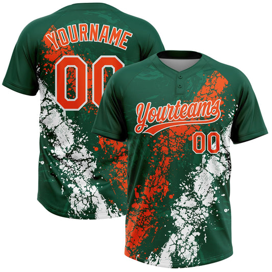 Maxcorners Custom Kelly Green Orange-White Dripping Splatter Cracked Texture Two-Button Unisex Softball Jersey LM2605