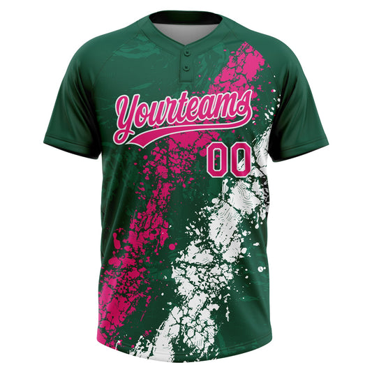 Maxcorners Custom Kelly Green Hot Pink-White Dripping Splatter Cracked Texture Two-Button Unisex Softball Jersey LM2605