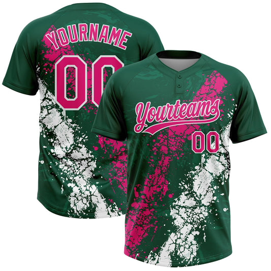 Maxcorners Custom Kelly Green Hot Pink-White Dripping Splatter Cracked Texture Two-Button Unisex Softball Jersey LM2605