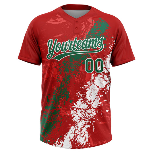 Maxcorners Custom Red Kelly Green-White Dripping Splatter Cracked Texture Two-Button Unisex Softball Jersey LM2605