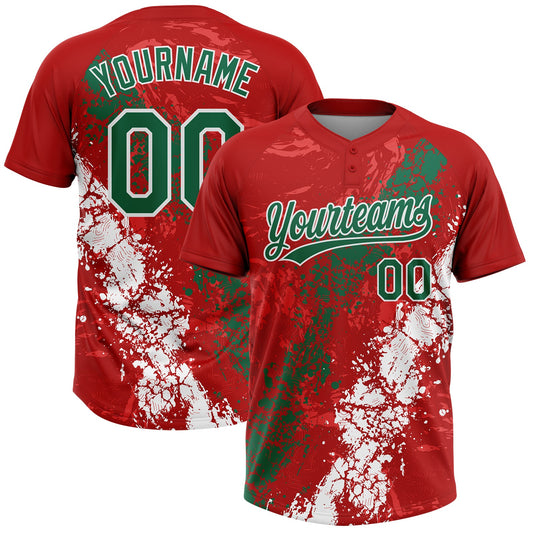 Maxcorners Custom Red Kelly Green-White Dripping Splatter Cracked Texture Two-Button Unisex Softball Jersey LM2605