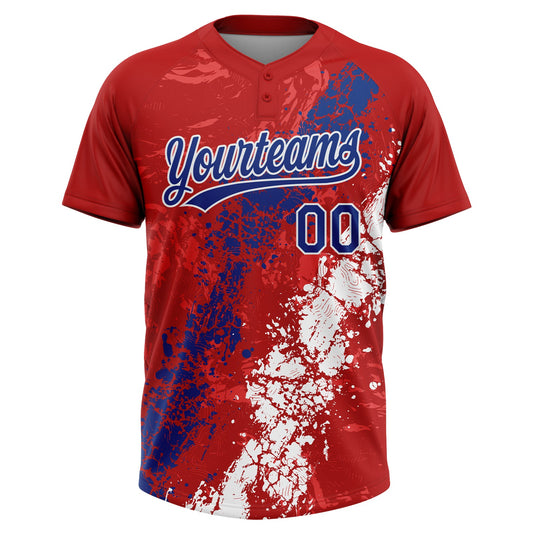 Maxcorners Custom Red Royal-White Dripping Splatter Cracked Texture Two-Button Unisex Softball Jersey LM2605