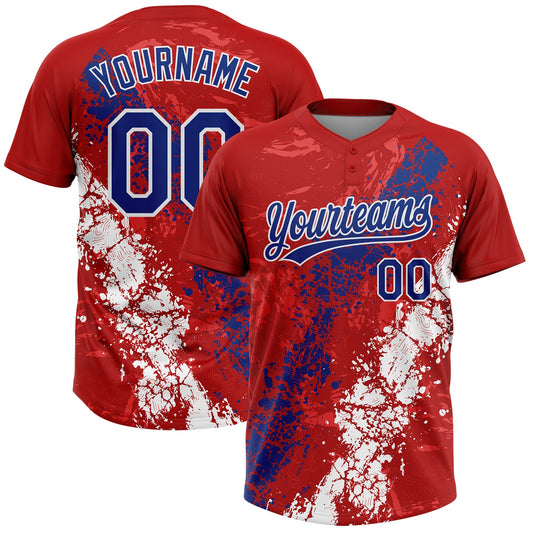 Maxcorners Custom Red Royal-White Dripping Splatter Cracked Texture Two-Button Unisex Softball Jersey LM2605