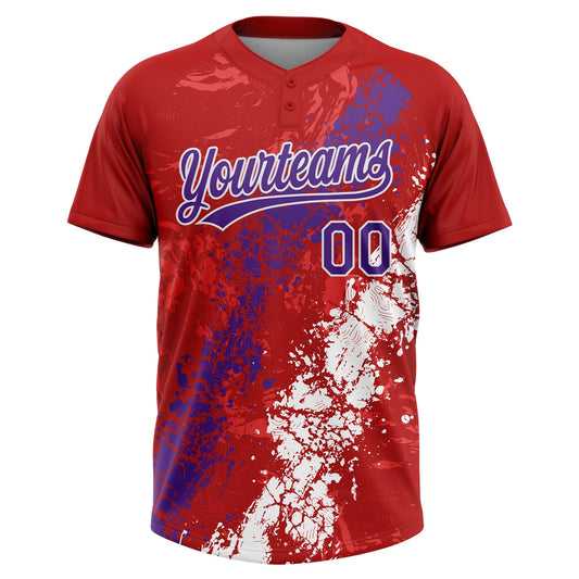 Maxcorners Custom Red Purple-White Dripping Splatter Cracked Texture Two-Button Unisex Softball Jersey LM2605