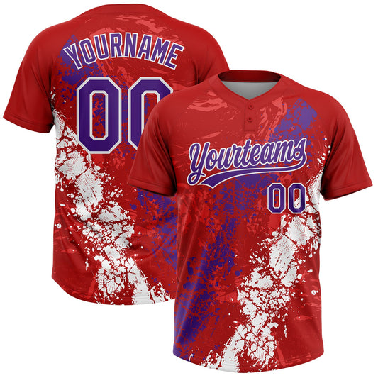 Maxcorners Custom Red Purple-White Dripping Splatter Cracked Texture Two-Button Unisex Softball Jersey LM2605