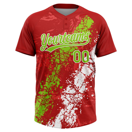Maxcorners Custom Red Neon Green-White Dripping Splatter Cracked Texture Two-Button Unisex Softball Jersey LM2605
