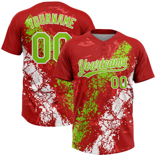 Maxcorners Custom Red Neon Green-White Dripping Splatter Cracked Texture Two-Button Unisex Softball Jersey LM2605