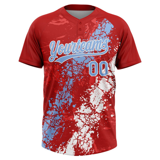 Maxcorners Custom Red Light Blue-White Dripping Splatter Cracked Texture Two-Button Unisex Softball Jersey LM2605
