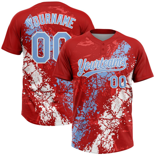 Maxcorners Custom Red Light Blue-White Dripping Splatter Cracked Texture Two-Button Unisex Softball Jersey LM2605