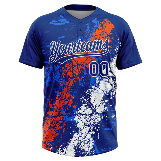 Maxcorners Custom Royal Orange-White Dripping Splatter Cracked Texture Two-Button Unisex Softball Jersey LM2605