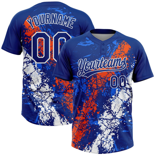 Maxcorners Custom Royal Orange-White Dripping Splatter Cracked Texture Two-Button Unisex Softball Jersey LM2605