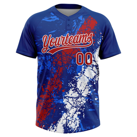Maxcorners Custom Royal Red-White Dripping Splatter Cracked Texture Two-Button Unisex Softball Jersey LM2605
