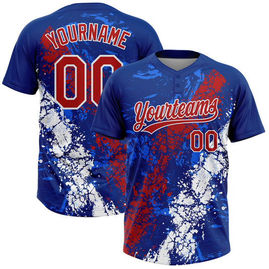 Maxcorners Custom Royal Red-White Dripping Splatter Cracked Texture Two-Button Unisex Softball Jersey LM2605